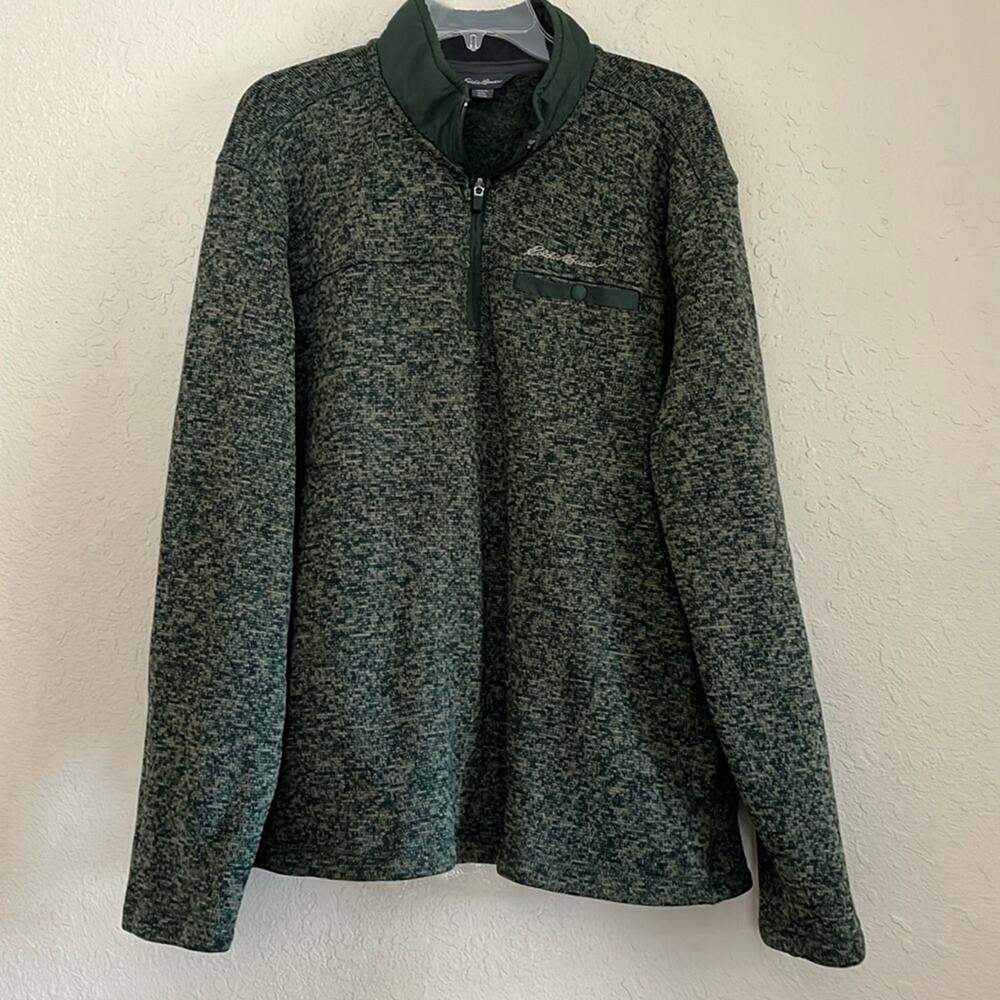Eddie Bauer 1/4 Zip Sweater Mens Size XL Green Pullover Jacket Pockets Casual